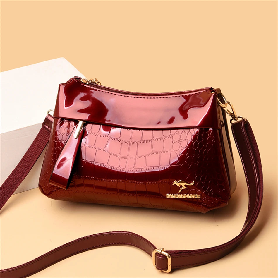 3 Layers Women Handbag Purses Luxury Designer Patent Leather Shoulder Messenger Crossbody Bags for Female Vintage Sac A Main New