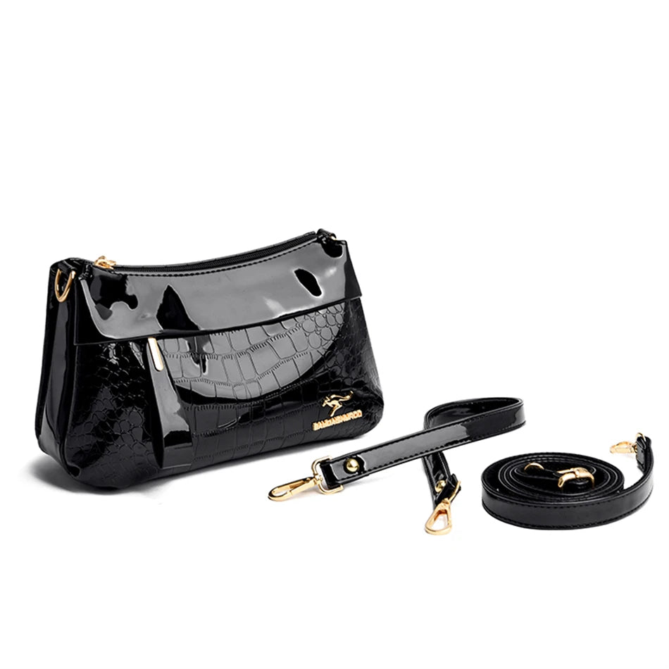 3 Layers Women Handbag Purses Luxury Designer Patent Leather Shoulder Messenger Crossbody Bags for Female Vintage Sac A Main New