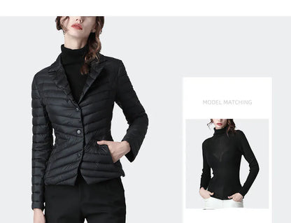 Fashion Suit Collar Women Winter Down Jacket Elegant Slim Warm Lightly Puffer Coat Outwear Plus Size 3 Buttons Duck Down Jackets