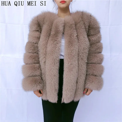 HUAQIUMEISI Real Fox Fur Coat Women's Autumn and Winter Vertical Bar Natural Fox Jacket New Fashion Silver Fox Fur Coat
