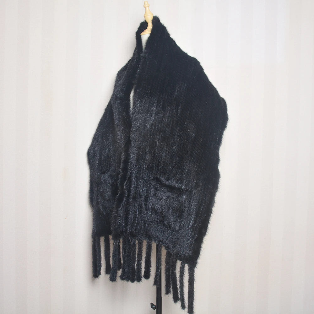 2026 Hot Sale Long Style Winter Warm Real Natural Mink Fur Scarf Real Mink Fur Shawl Fashion Women Knitted Real Mink Fur Scarves