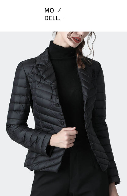 Fashion Suit Collar Women Winter Down Jacket Elegant Slim Warm Lightly Puffer Coat Outwear Plus Size 3 Buttons Duck Down Jackets