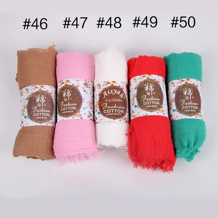 12pcs/lot Plain Wrinkle Wrap Cotton Viscose Long Shawl Scarf Women Crinkle Hijab Shawl Muslim Head Hijab scarf wholesale