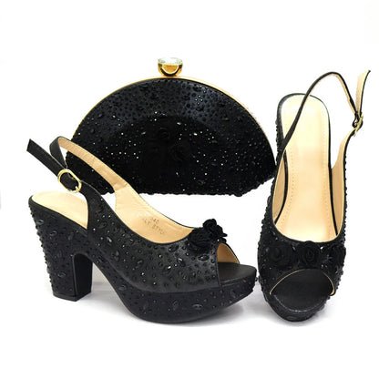 New Arrival Italian Women Shoes and Bag Set Decorated with Rhinestone In Party African Italian Shoes and Bag Set Party Shoes Bag