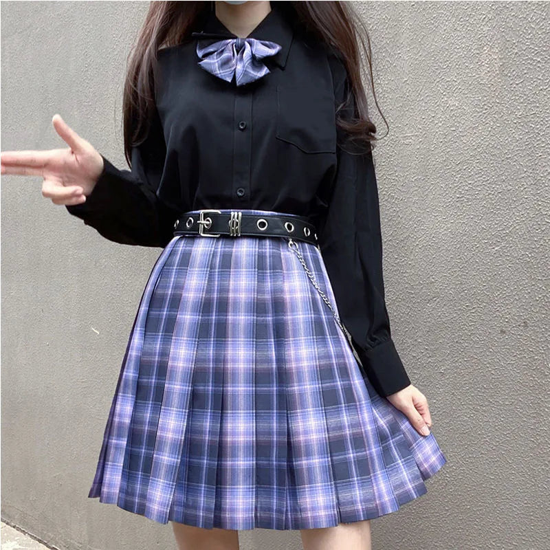 School Girl Uniform Pleated Skirts Japanese School Uniform High Waist A-Line Plaid Skirt Sexy JK Uniforms for Woman Full set