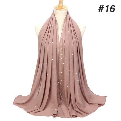 2024 hot sale women plain bubble pearl chiffon scarf Head hijab wrap solid shawls headband foulard femme muslim hijabs stores