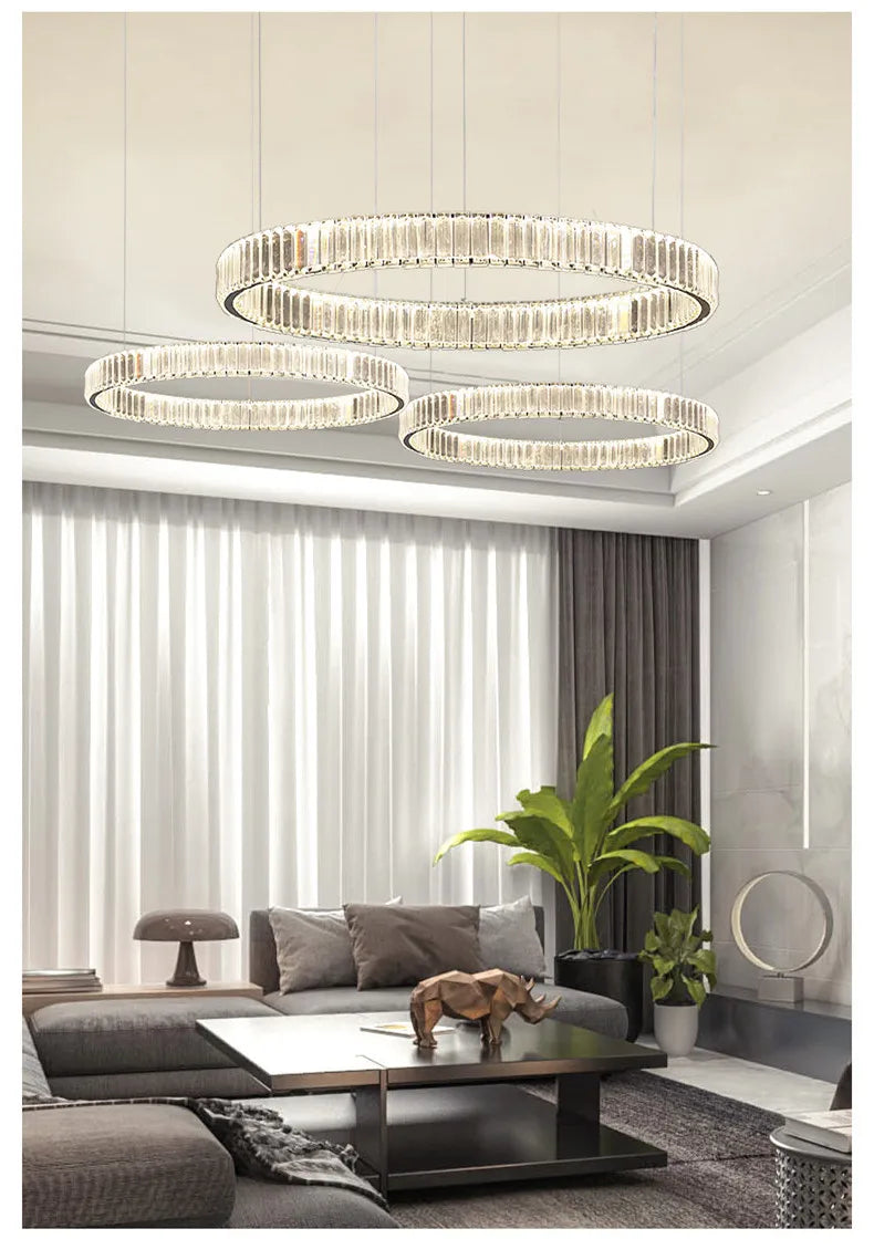Modern Luxury Led Dimmable Pendant Lights Lustre Living Room Chandelier Lamp Fixtures Foyer Shiny Steel  Luminarias Light
