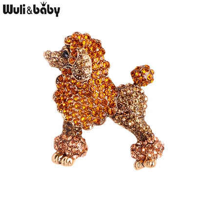 Wuli&baby Sparkling Rhinestone Poodle Dog Brooches Women 2-color Animal Party Casual Brooch Pins Gifts