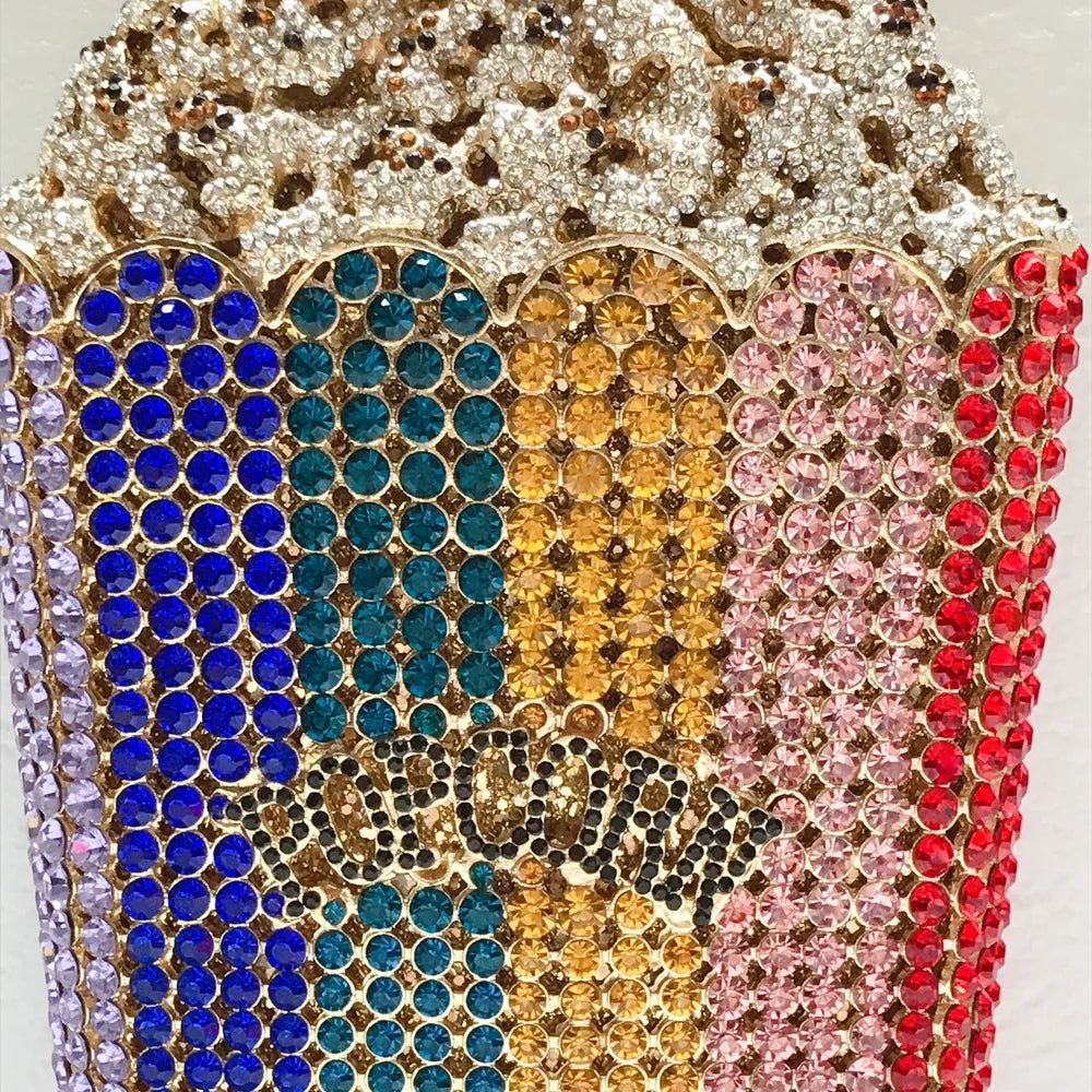 XIYUAN Popcorn Crystal Clutch Bags MINI Metal Box Minaudiere Purses Wedding Party Dinner Handbags Rhinestone Clutches Bags Gift