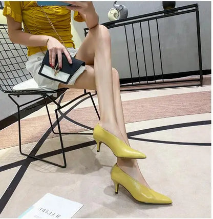 Sandals Luxury Brand Sexy Dress Shoes Elegant Chunky High Heeeled Pumps Sexy Pointed Toe Evening Shoes Women Shoes V Cut Shoes