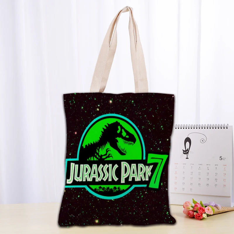 Custom Jurassic Park Logo Tote Bag Reusable Women Canvas Shoulder Bag Handbag Shoulder Pouch Foldable Canvas Shopping Bags