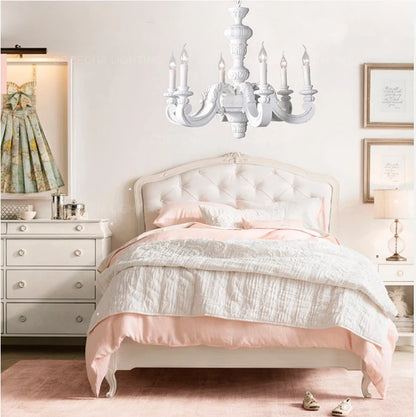 Antique White Wood Chandeliers Mid Century Chandelier Vintage French Hanging Chandeliers Classic 5/6/8 Lights Dining Living Room