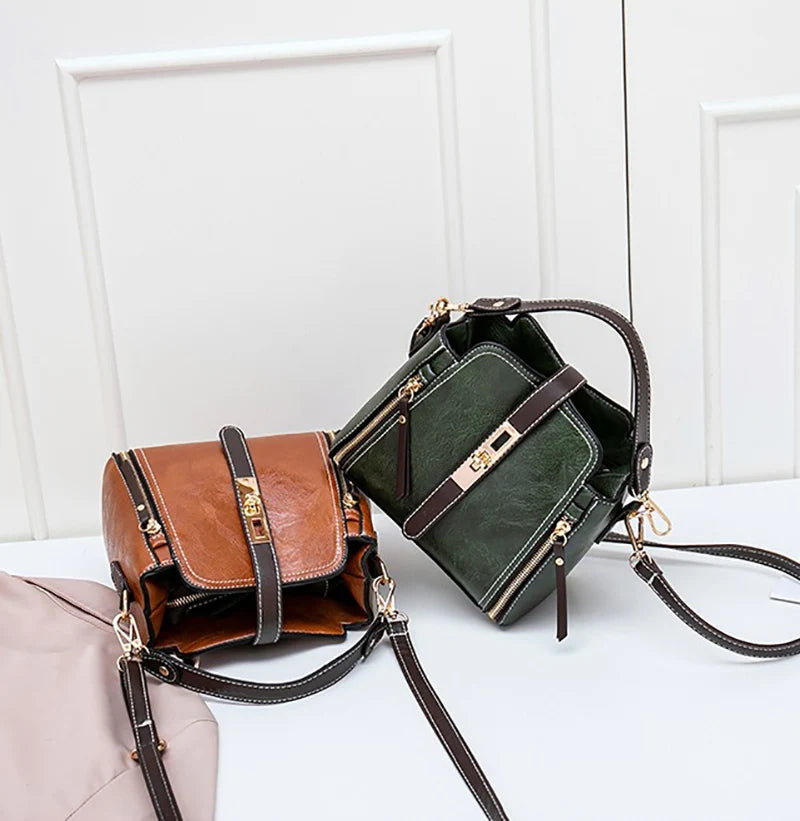 New Arrival PU Leather Bucket Shoulder Bags for Women Solid Color Crossbody Small Handbag Zipper Phone Purse Messenger Bag Pouch