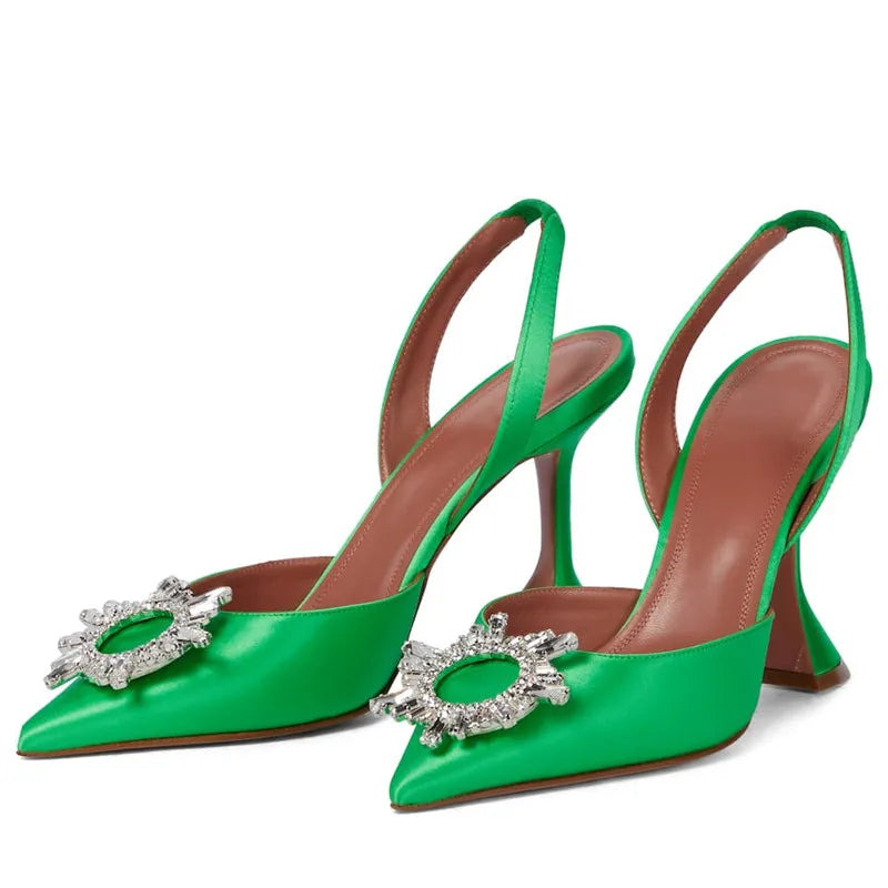 2025 Brand women Pumps luxury Crystal Slingback High heels Summer bride Shoes Comfortable triangle Heeled Party Wedding Shoes