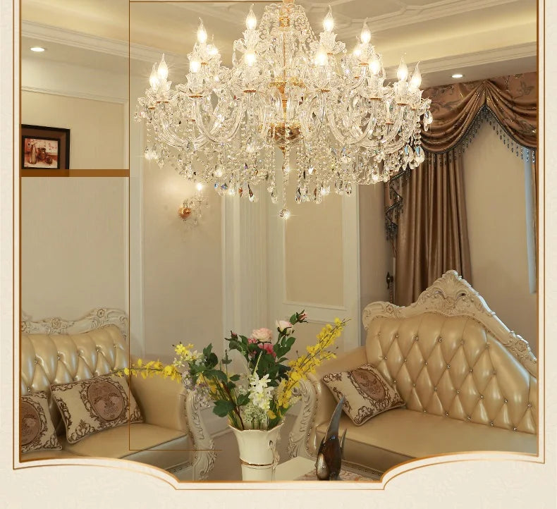 Modern European Style Gold/Silver Clear Crystal Chandelier K9 Hanging Light Fixture Clear Crystal Home Lighting Decor