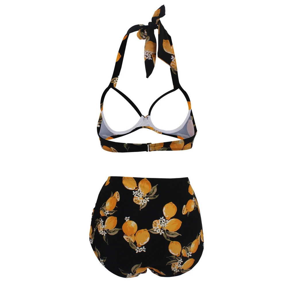 Pleated Bikini Red Top Navy Blue With White Dots Bottom Women Classic High Waist Halter Bikini Sets Plus Size Two-piece Swimwear