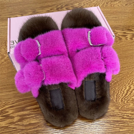 Luxury Designer Slipper Women 2025 Winter European Fashion Women's Shoes Ladies Slippers 100% Mink Slippers Shoes for Woman