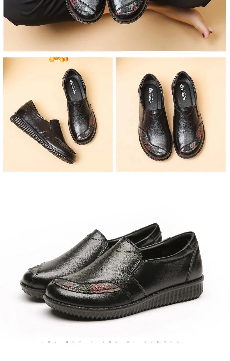 Genuine Leather Ballet Flats Shoes Women Vintage Luxury High Quality Loafers Women's Moccasins Casual Elegant Ladies Wide Shoes