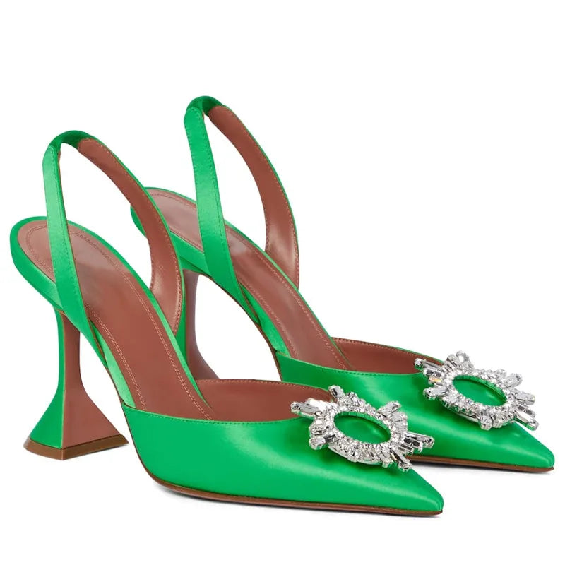 2025 Brand women Pumps luxury Crystal Slingback High heels Summer bride Shoes Comfortable triangle Heeled Party Wedding Shoes