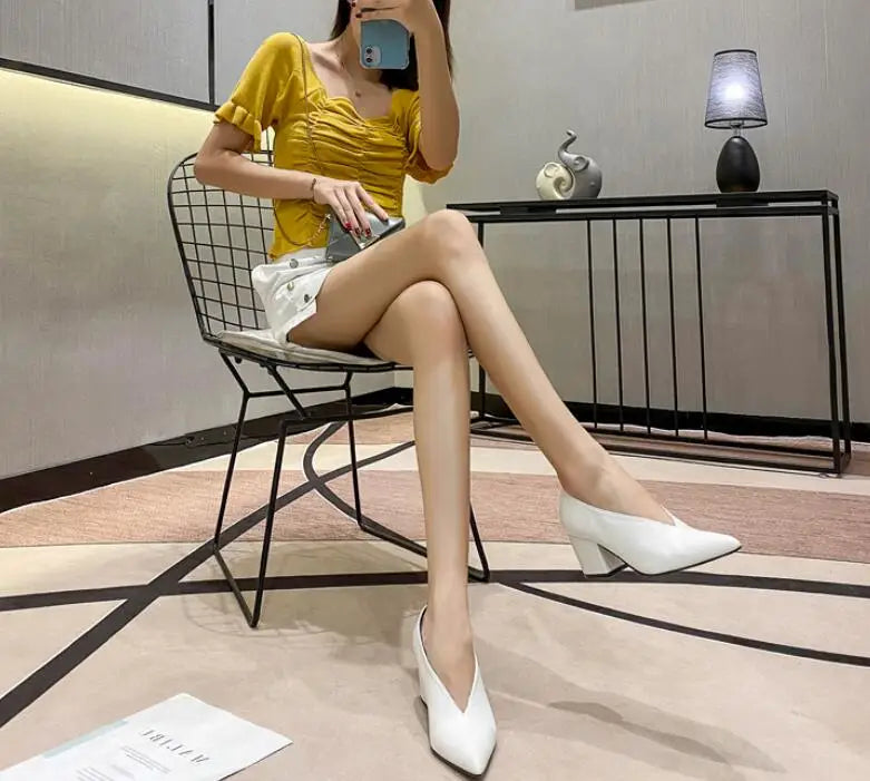 Sandals Luxury Brand Sexy Dress Shoes Elegant Chunky High Heeeled Pumps Sexy Pointed Toe Evening Shoes Women Shoes V Cut Shoes