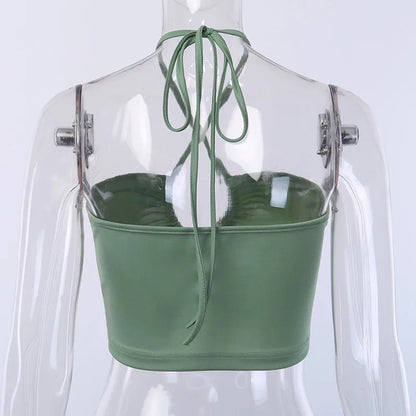 Sexy Solid Lace Up Bow Halter Ruched Crop Top Fashion Sleeveless Backless Tube Tops Female Streetwear Tops New Women