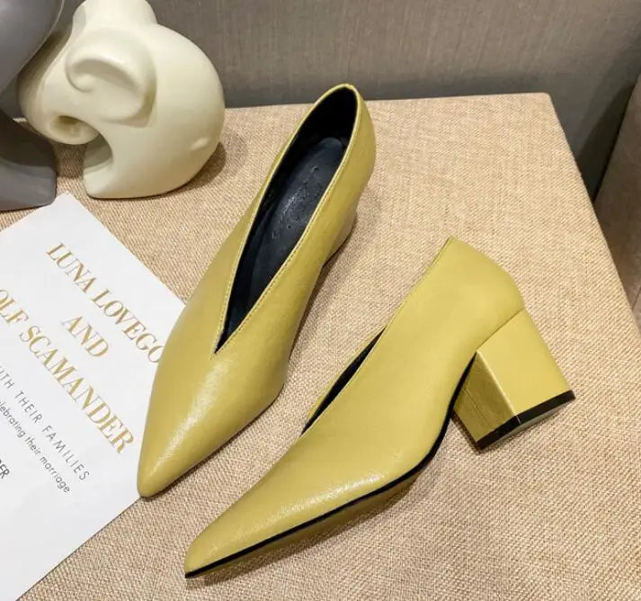 Sandals Luxury Brand Sexy Dress Shoes Elegant Chunky High Heeeled Pumps Sexy Pointed Toe Evening Shoes Women Shoes V Cut Shoes