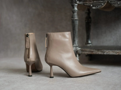 Krazing Pot Big Size 42 Cow Leather Pointed Toe High Heels Chic Design Concise Winter Spring Shoe Dress Warm Wedding Ankle Boots