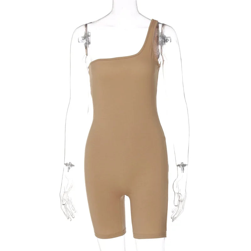 Sleeveless Playsuit Solid Color Rompers Women Jumpsuit Single Shoulder Bodysuits Yoga Fitness Sports One-pieces Short Overalls