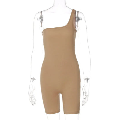 Sleeveless Playsuit Solid Color Rompers Women Jumpsuit Single Shoulder Bodysuits Yoga Fitness Sports One-pieces Short Overalls