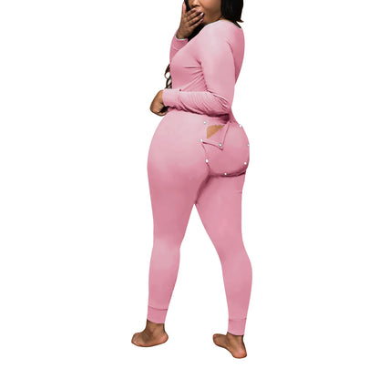 2025 Sexy Women Ladies Deep V Neck Overalls Butt Flap Pajamas Sleepwear Long Sleeve Bodycon Bodysuit Jumpsuit Rompers Clubwear