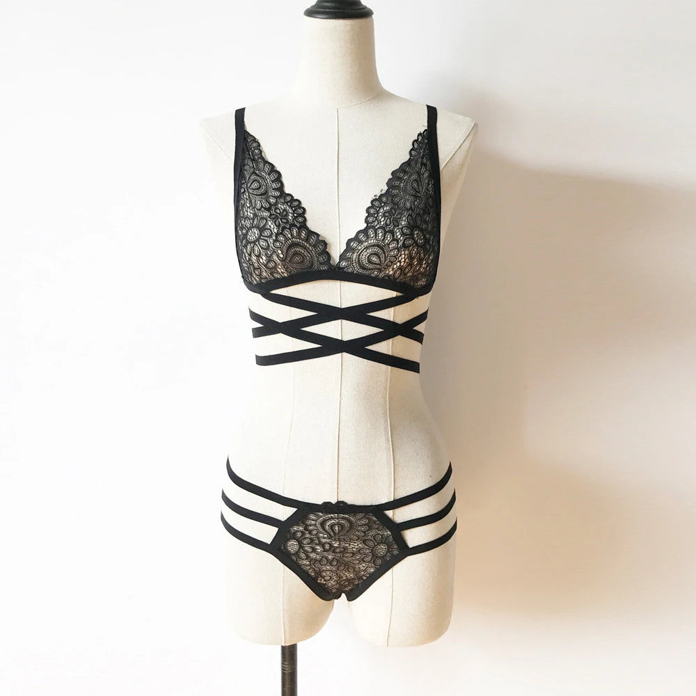 Sexy Lingerie Pornos Suit Corset Bandage Push Up Lace Bra Tops Panties Underwear Set Sleepwear Pajamas Erotic Costume Intimates