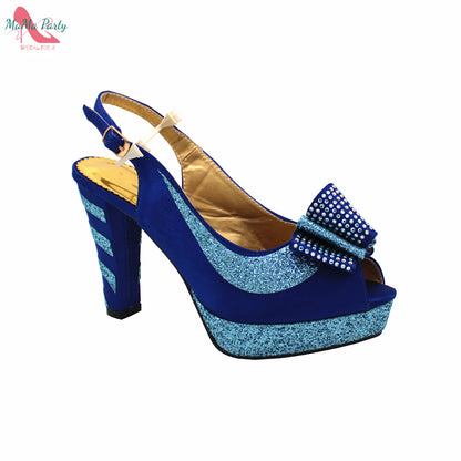 2024 High Quality Fashion Nigerian Women Shoes Matching Bag Set in Royal Blue Color Specials Design with Appliques for Party