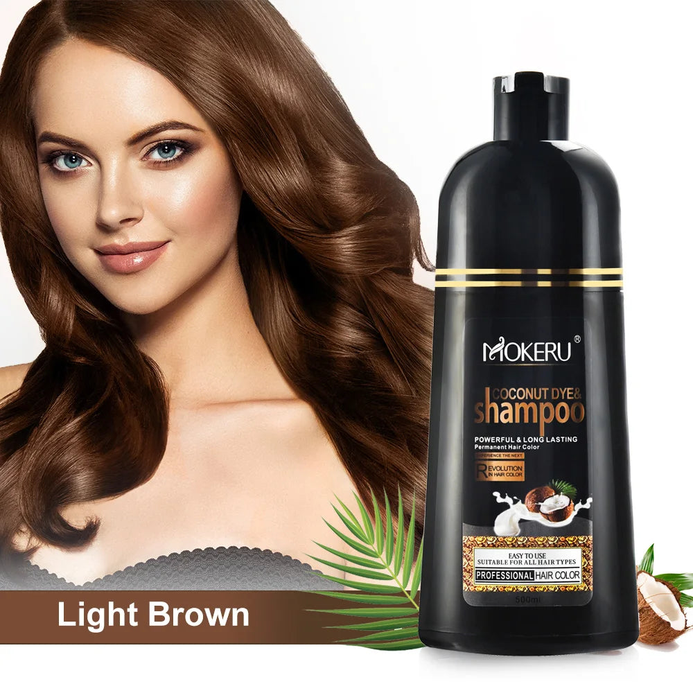 500ml Coconut Dye Shampoo Oil Essence Hair Color Shampoo Instant Hair Dye Shampoo Covering Gray Hair Permanent Moisturizing Hair