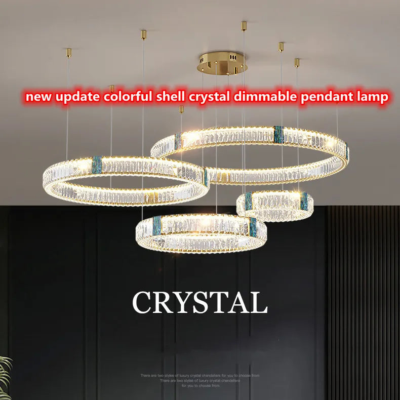 Modern Luxury Led Dimmable Pendant Lights Lustre Living Room Chandelier Lamp Fixtures Foyer Shiny Steel  Luminarias Light