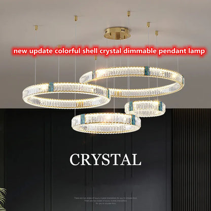 Modern Luxury Led Dimmable Pendant Lights Lustre Living Room Chandelier Lamp Fixtures Foyer Shiny Steel  Luminarias Light
