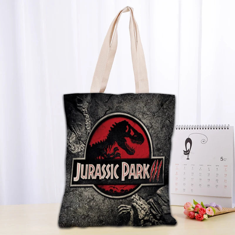 Custom Jurassic Park Logo Tote Bag Reusable Women Canvas Shoulder Bag Handbag Shoulder Pouch Foldable Canvas Shopping Bags