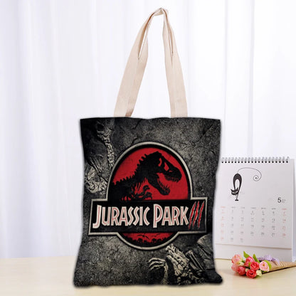 Custom Jurassic Park Logo Tote Bag Reusable Women Canvas Shoulder Bag Handbag Shoulder Pouch Foldable Canvas Shopping Bags