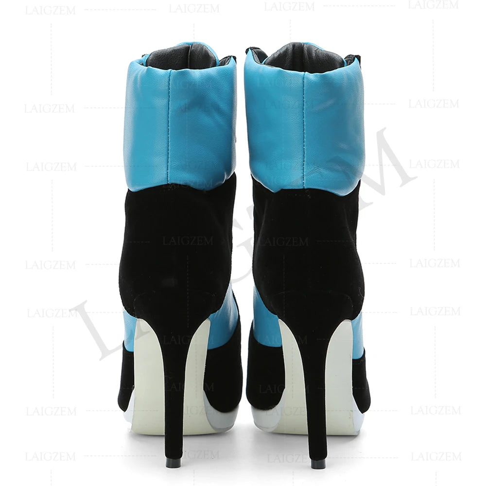 LAIGZEM SUPER Cool Women Ankle Boots Adjustable Lace Up Heel Boots Ladies Shoes Woman Botines Mujer 2020Small Big Size 34-47