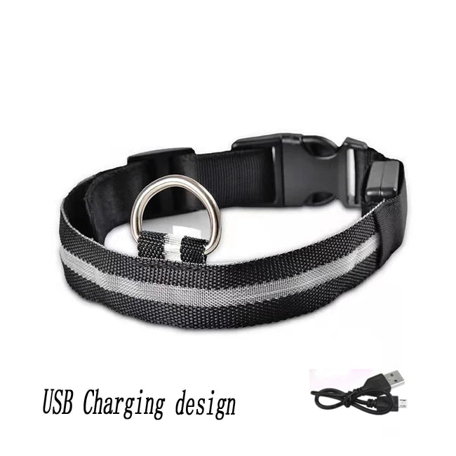 USB Rechargeable Pet Dog LED Glowing Collar Luminous Flashing Necklace Outdoor Walking Night Safety Supplies