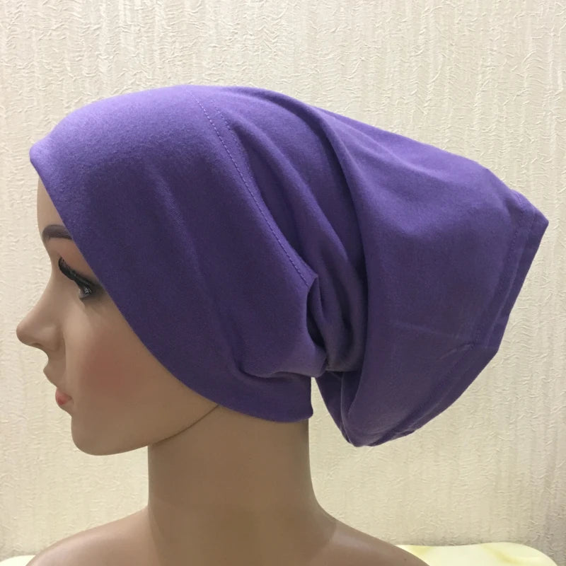 H065 plain tube hats Muslim Turban Pure Color Stretch Inner Hijabs For Caps Ready To Wear Women Head Scarf Under Hijab Bonnet