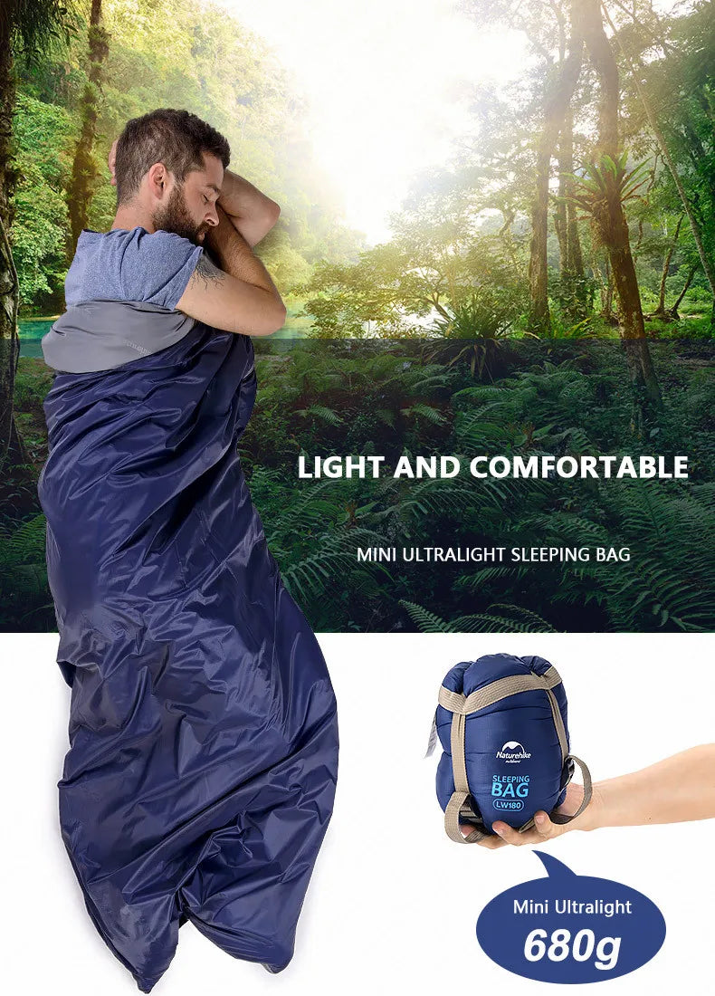 Naturehike Sleeping Bag LW180 Outdoor Ultralight Portable Waterproof Summer Sleeping Bag Envelope Cotton Camping Sleeping Bag
