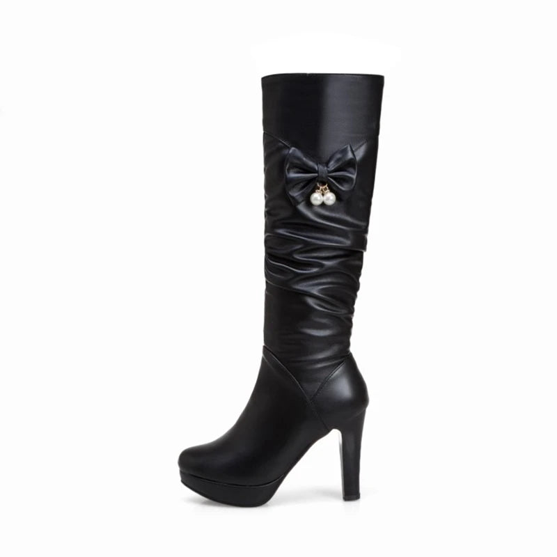 Platform Boots 2020 Female Knee High Boots Women Leather Comfortable Autumn Winter  High Heel Long Boots PLus Size32-43 A50-16