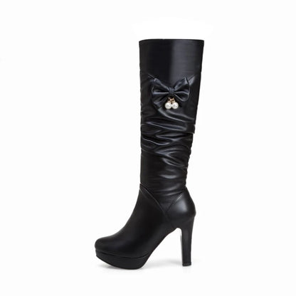 Platform Boots 2020 Female Knee High Boots Women Leather Comfortable Autumn Winter  High Heel Long Boots PLus Size32-43 A50-16