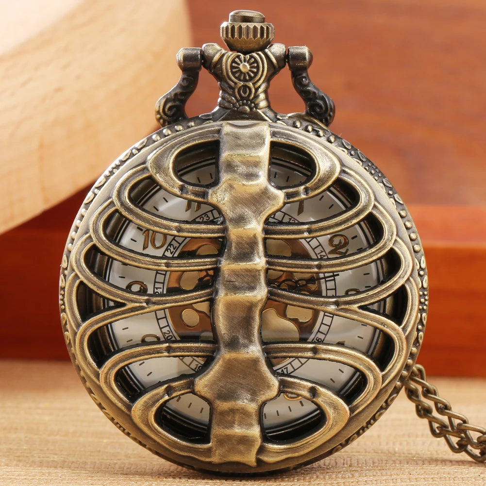 Retro Bronze Pocket Watch Hollow Case Quartz Design Steampunk Gold Arabic Dial Necklace Pendant Clock Men Women Reloj De Bolsill