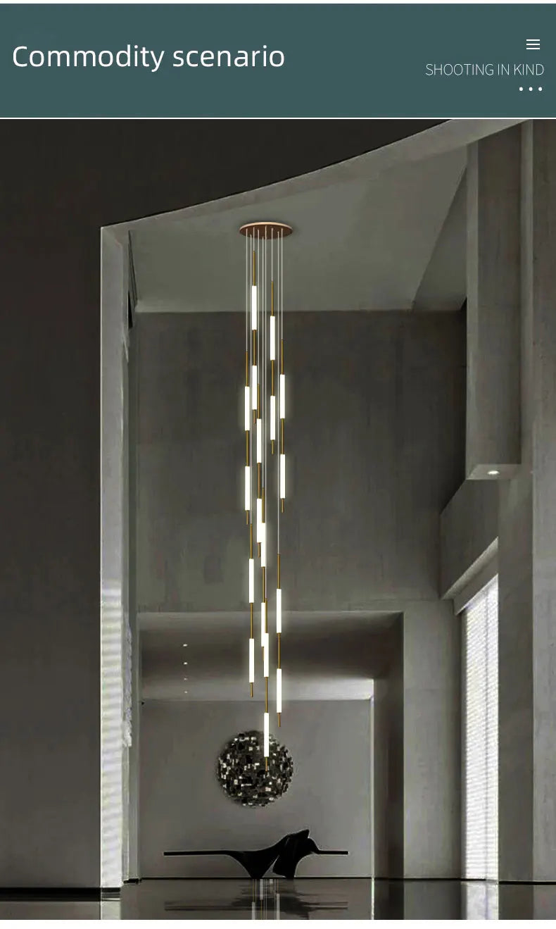 Led Pendant Light Golden Black Long Line Hanging Long Branch Chandelier Compound Attic Living Room Staircase Lighting Chandelier