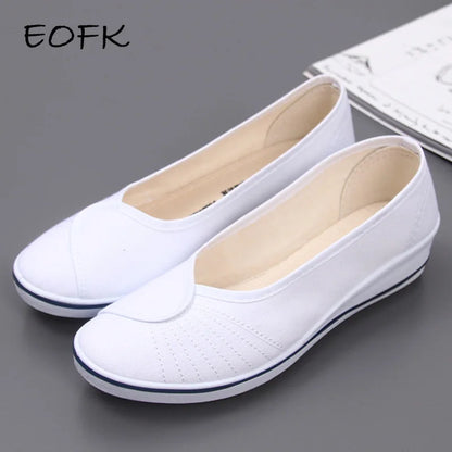 EOFK Women Loafers Soft Slip On Canvas Flats Shoes Woman Solid Casual Breathable Shoe For Mother Platform Shoes