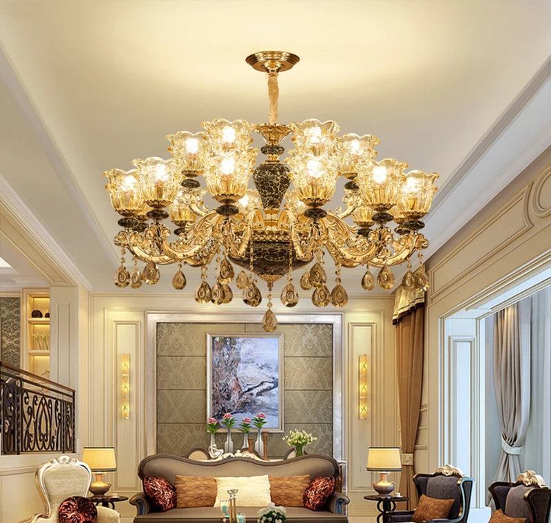 French Luxury Crystals Chandelier Living Room Bedroom Lamps Atmosphere Minimalist Ceramic Bedroom Crystal Lamp Villa Light Stair