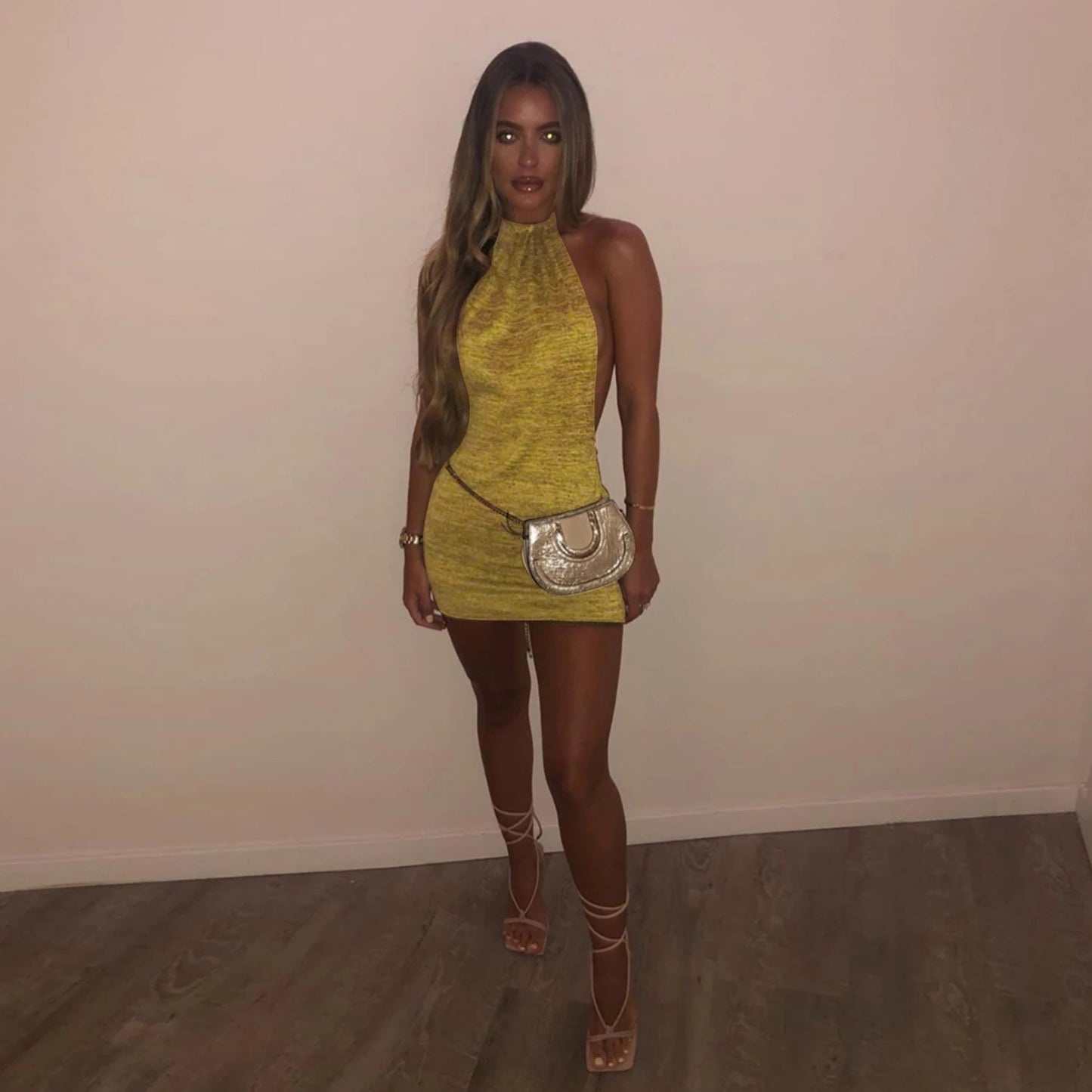 Cryptographic Halter Sexy Backless Mini Dresses Bodycon Skinny Club Party Sleeveless Knitted Dress Fall Streetwear Beach Holiday