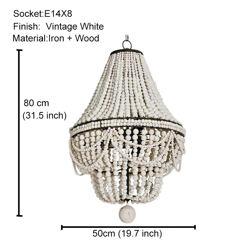 French Country white wood Bead Chandelier dining room bedroom princess Decorative chandelier 3/5 lights hanging light fixture