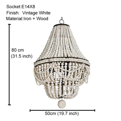 French Country white wood Bead Chandelier dining room bedroom princess Decorative chandelier 3/5 lights hanging light fixture